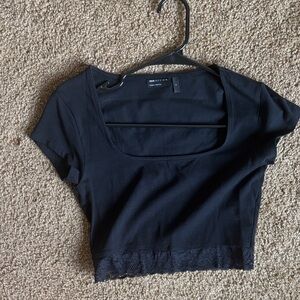 ASOS Black Scoop-Neck Lace-Trim Crop Top